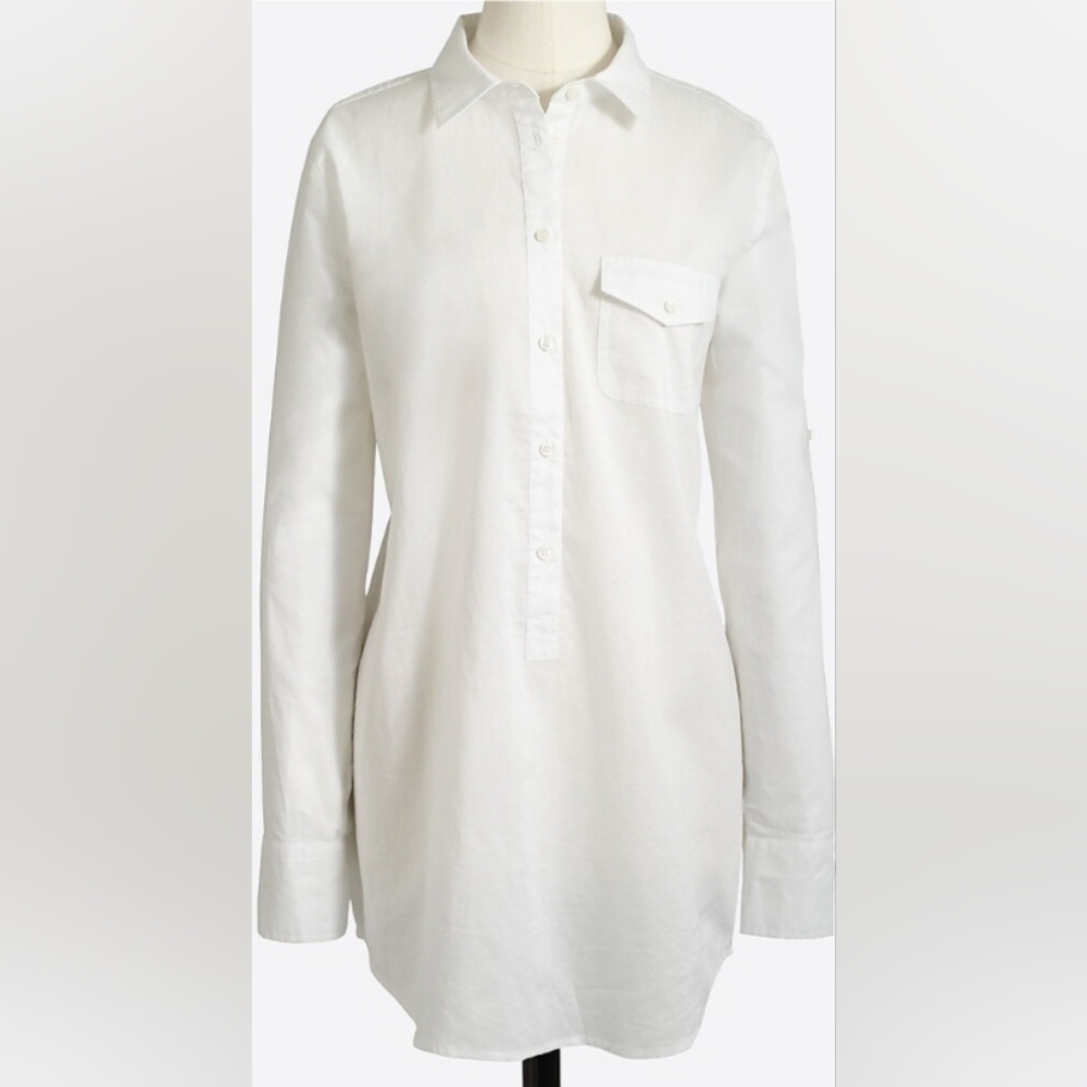 J. Crew White Chambray Pocket Tunic Top